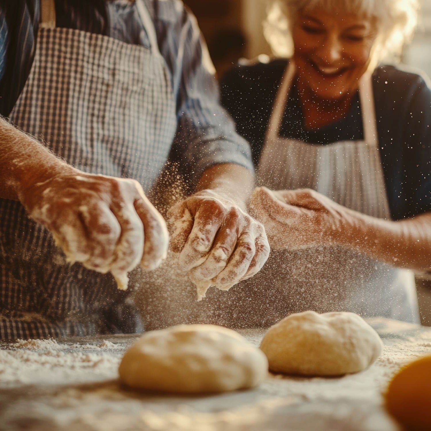 Älteres Paar backt zusammen Brötchen
