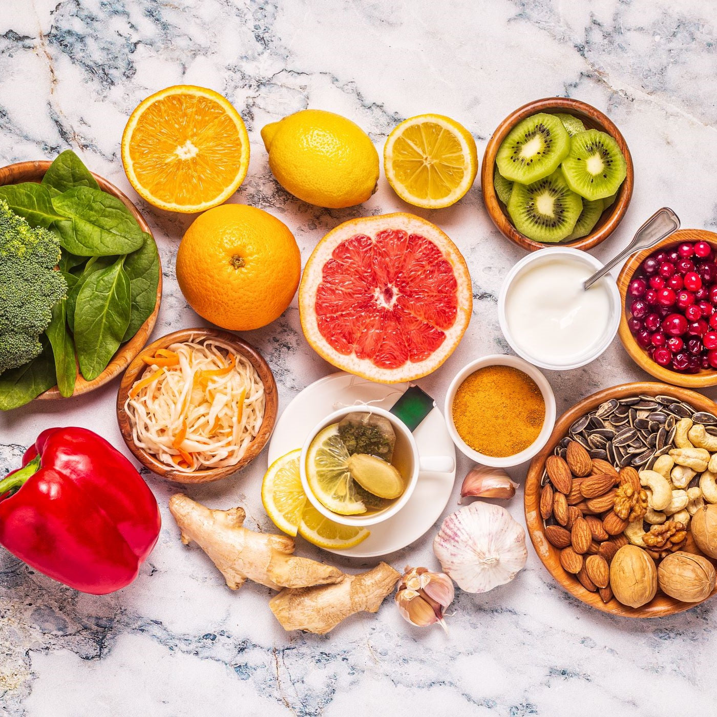 Verschiedenes Obst, Gemüse und Nüsse